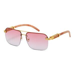 Men Women Hip Hop‎ Sunglasses Square Rimless Pink Blue Lens Diamond Cut Lentes